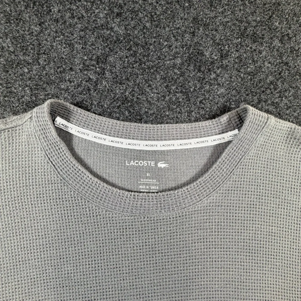 Lacoste‎ Mens XL Gray Waffle Knit Thermal Long Sleeve Sleepwear Top Logo